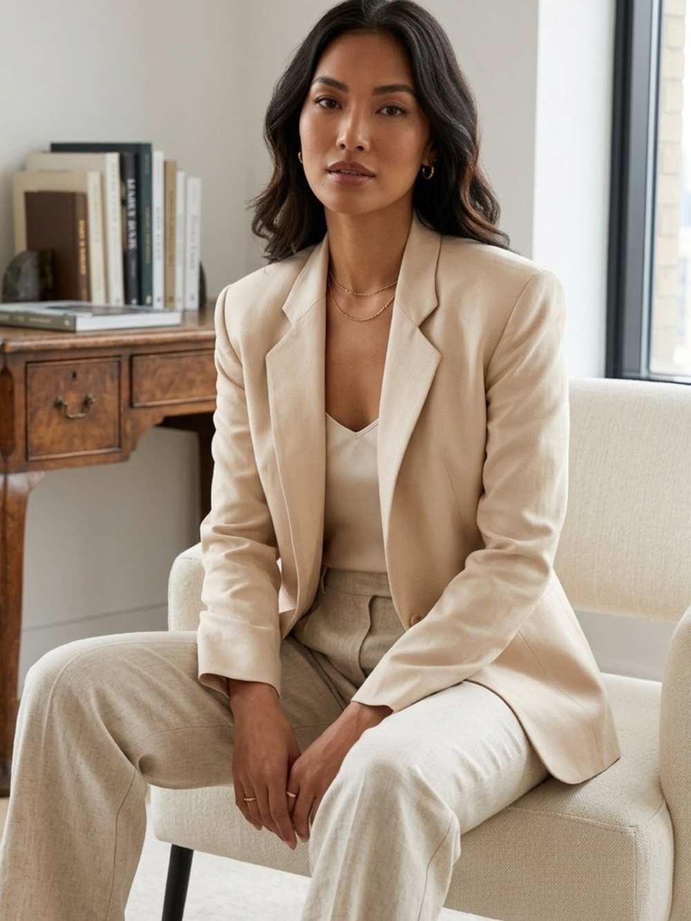 NWT Bronx & Banco Cream Single Button Cotton Blazer Size Medium